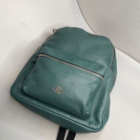 COACH Backpack Dark Turquoise Pebble Leather Silver Hardware (29004) EUC - Picture 6 of 16
